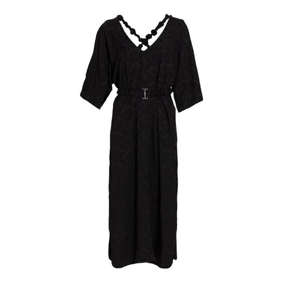 Ganni Black Jacquard Print Midi Dress Size 4 (36) NWT ** no belt - Picture 5 of 10